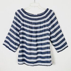 J. Jill Black White & Blue Striped Off the Shoulder Blouse